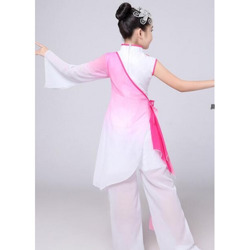 Girls Chinese folk Traditional Dance Costume for Stage Child National Folk Fan Dance Clothing Umbrella Oriental Dancer Wear Show